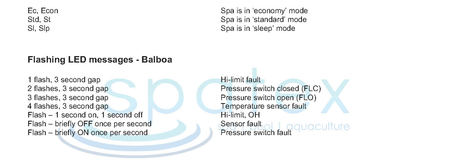 Balboa Water Group spa error code, fault message