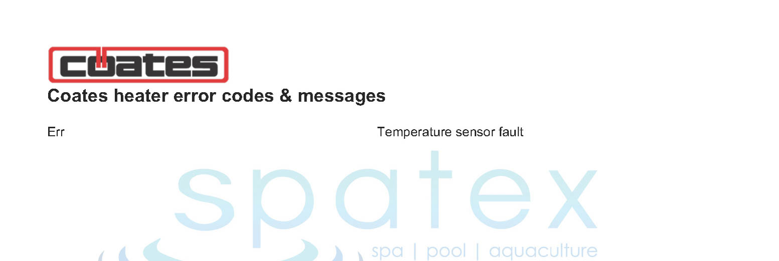 Coates spa and pool heater error codes