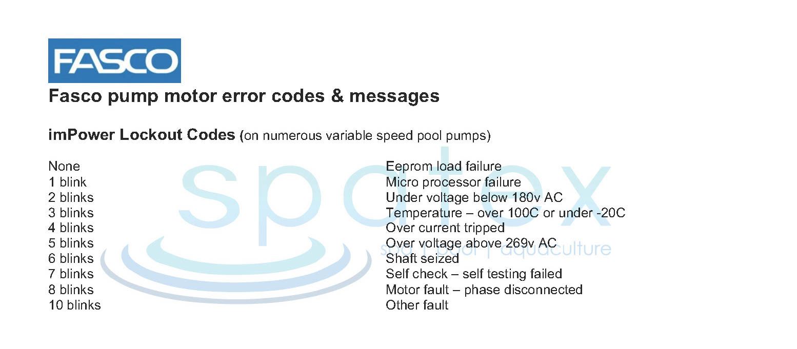 Fasco empower variable speed pump error codes
