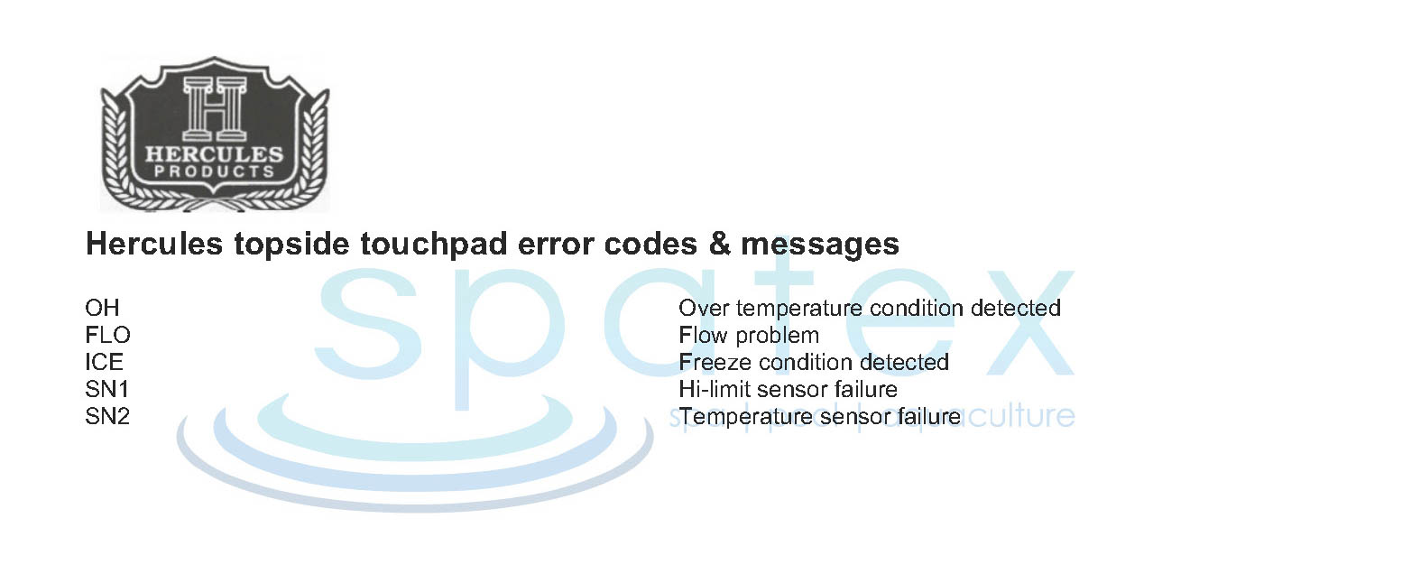 Hercules Products hot tub topside fault codes