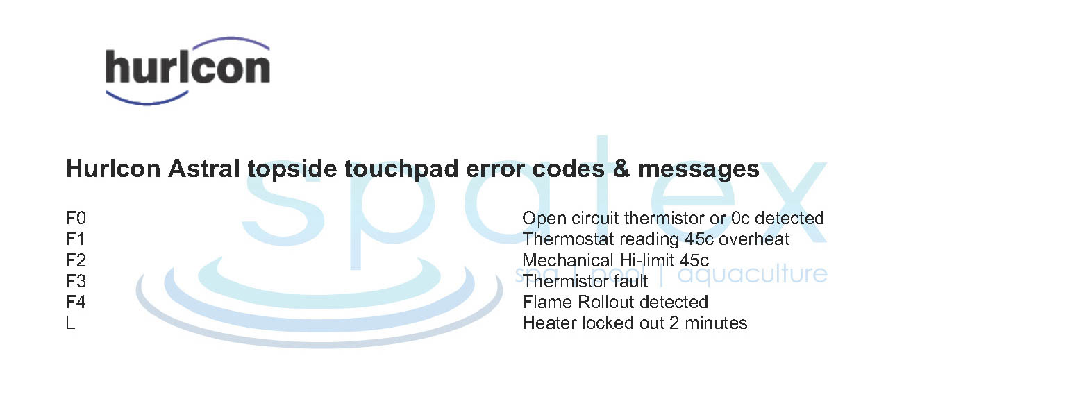 Hurlcon Astral gas heater error codes