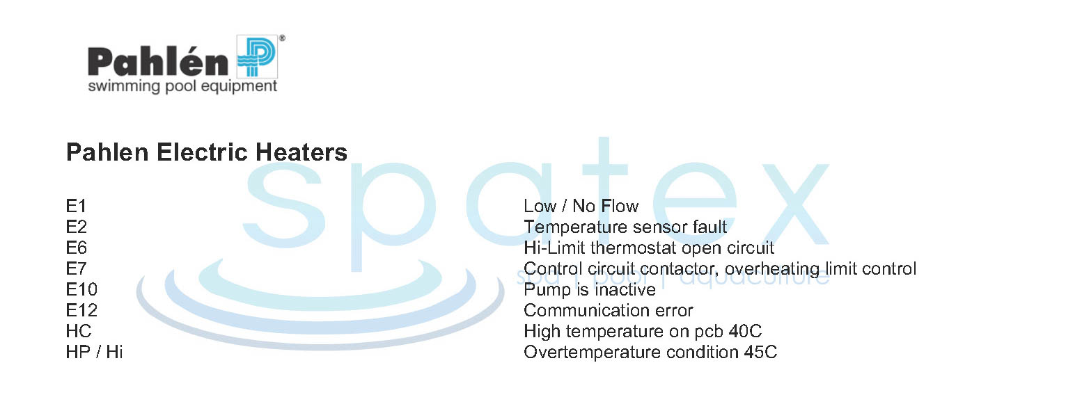 Pahlen electric heater fault codes