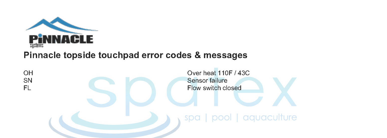 Pinnacle spa topside fault codes