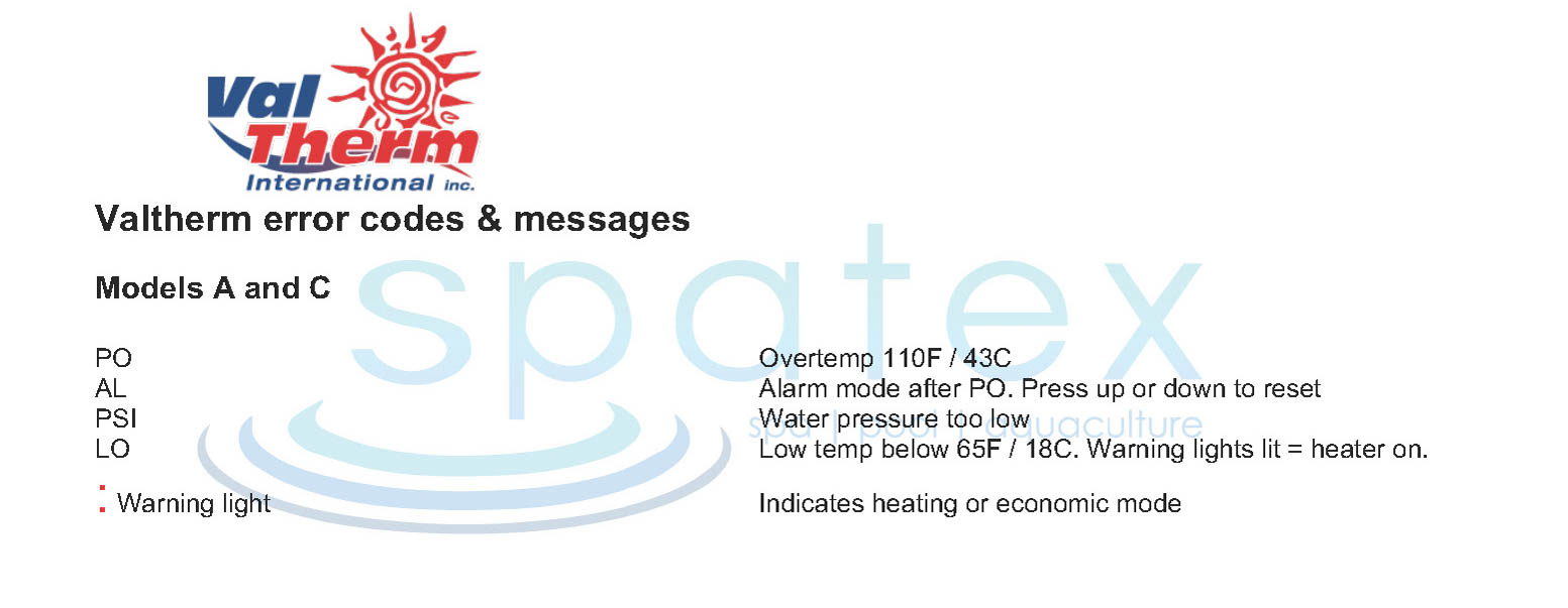 ValTherm error codes