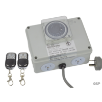 Dual Outlet RF Remote Control with Timeclock & 2 Transmitters - 10A