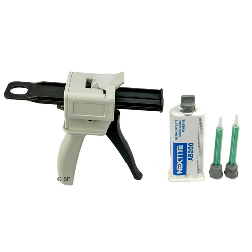 AB200 MMA Plastic Acrylic Weld Adhesive with extra Static Mixer tip & Applicator Gun KIT