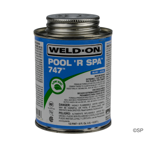 IPS Weld-On 747 Pool 'R Spa Flex Solvent Cement - 1/2 pint/237ml - Blue
